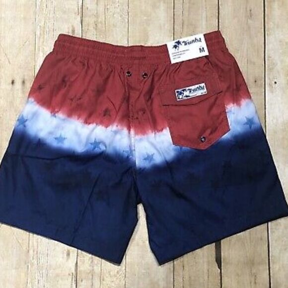 ✨Trunks Surf and Swim Men Medium Tie Dye Americana Stars Blue Red Swim Shorts✨ - Picture 3 of 10